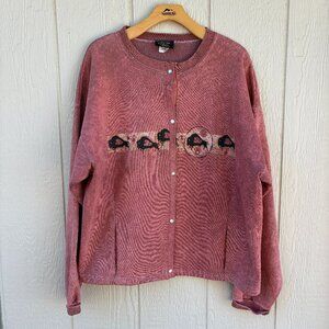 Vintage Stone Aged Rockwear Sweater Adult Large Red Pearl Snap Buffalo Western